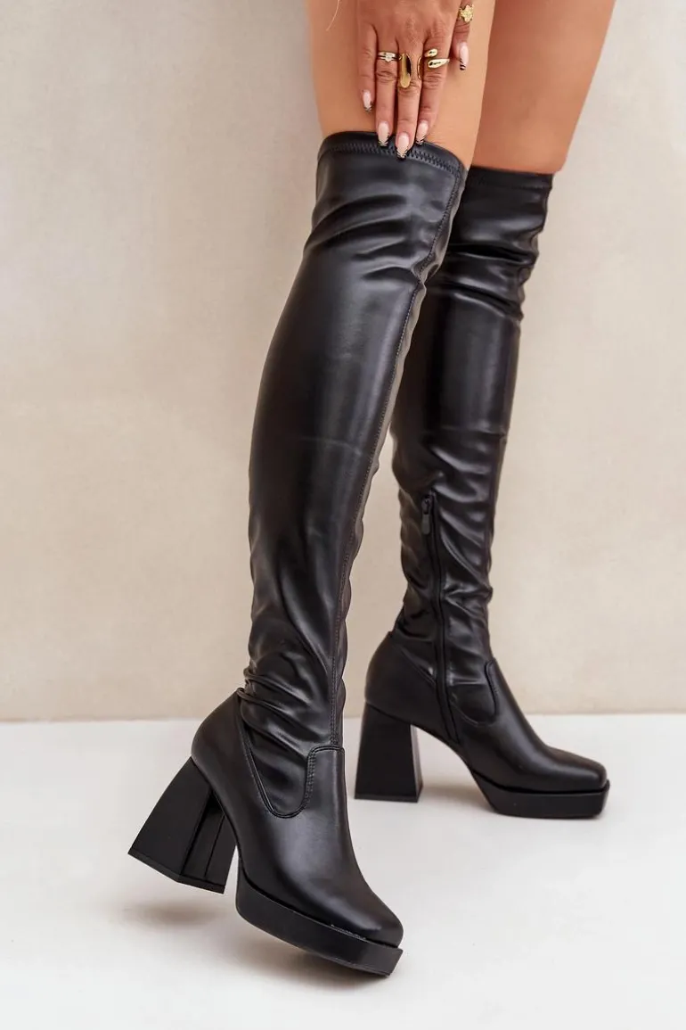 Dopasowane Kozaki Za Kolano Na Słupku Czarne Sanniraen