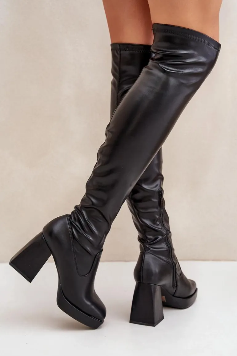 Dopasowane Kozaki Za Kolano Na Słupku Czarne Sanniraen