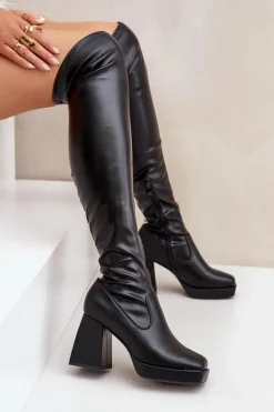 Dopasowane Kozaki Za Kolano Na Słupku Czarne Sanniraen