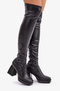Dopasowane Kozaki Za Kolano Na Słupku Czarne Sanniraen