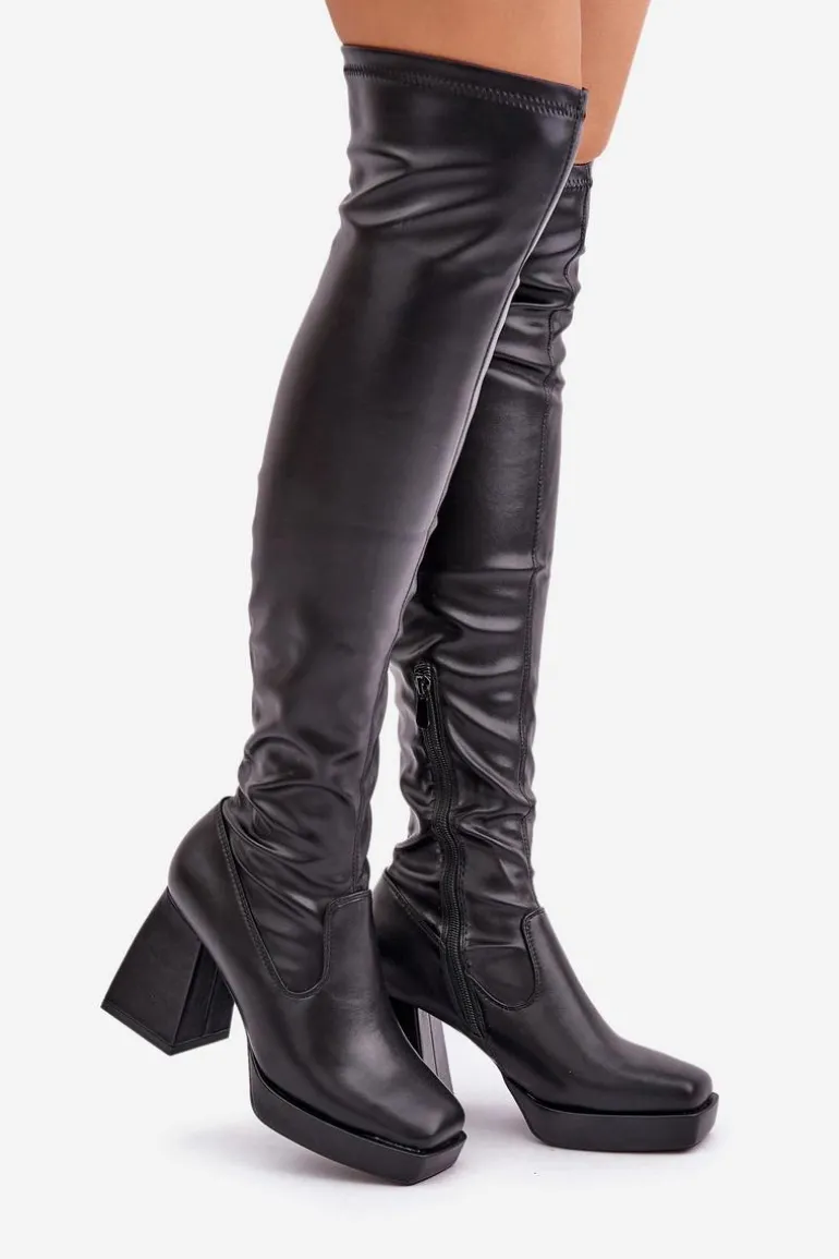 Dopasowane Kozaki Za Kolano Na Słupku Czarne Sanniraen