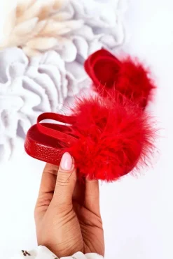 Dziecięce Gumowe Klapki Z Futerkiem Czerwone Skylar