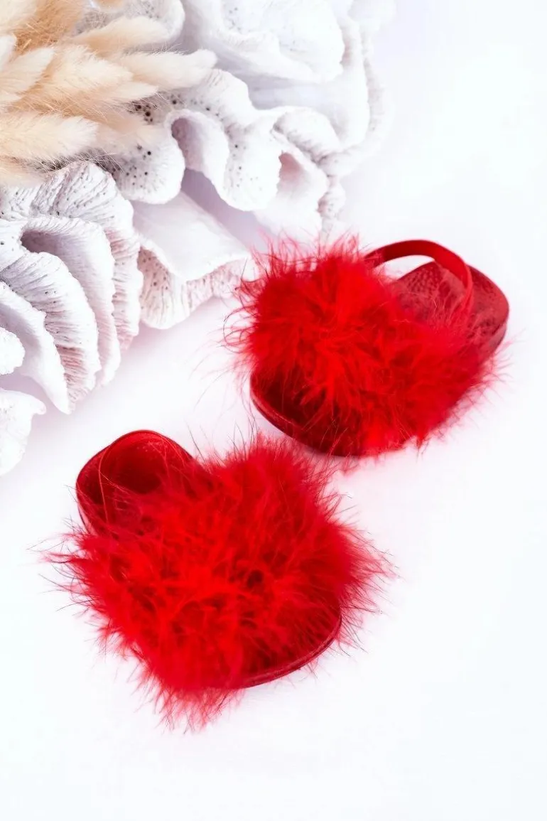 Dziecięce Gumowe Klapki Z Futerkiem Czerwone Skylar