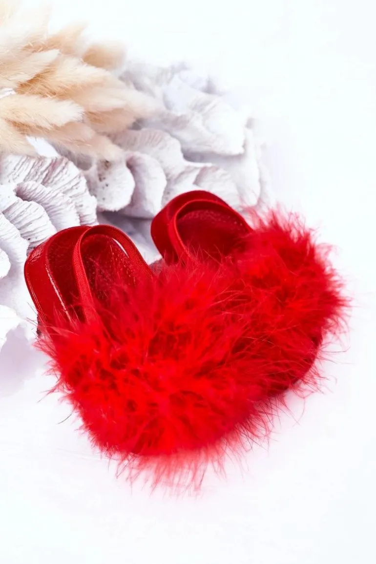 Dziecięce Gumowe Klapki Z Futerkiem Czerwone Skylar