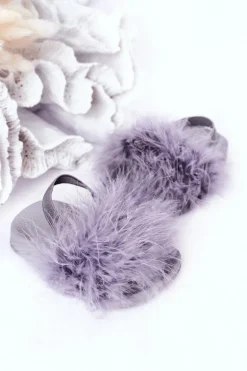 Dziecięce Gumowe Klapki Z Futerkiem Jasnoszare Skylar