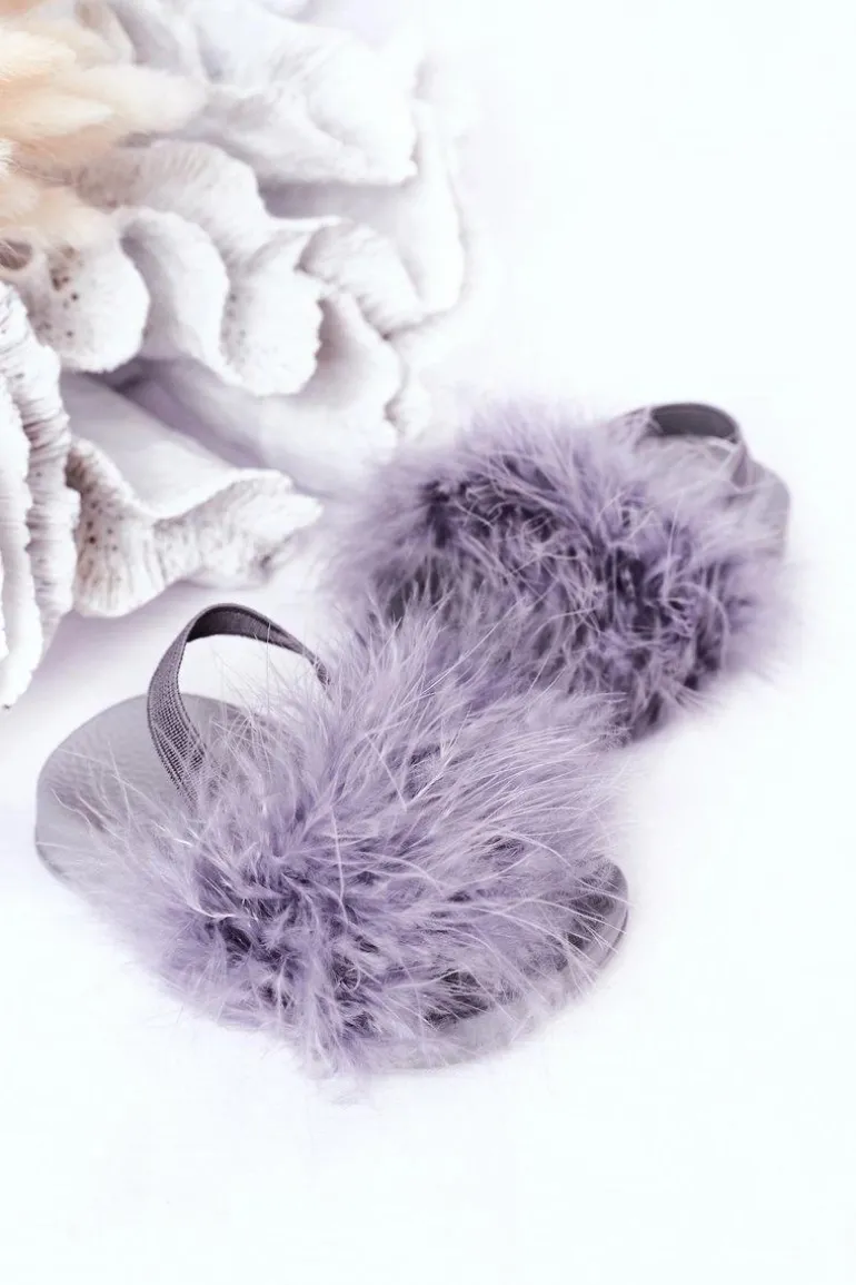 Dziecięce Gumowe Klapki Z Futerkiem Jasnoszare Skylar