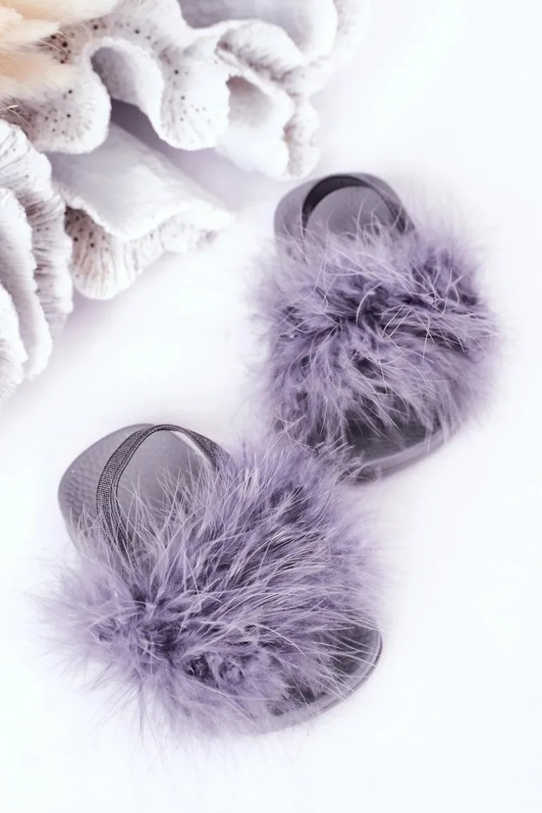 Dziecięce Gumowe Klapki Z Futerkiem Jasnoszare Skylar