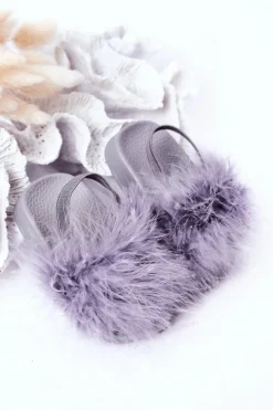 Dziecięce Gumowe Klapki Z Futerkiem Jasnoszare Skylar