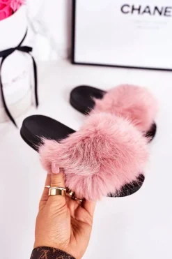 Dziecięce Klapki Z Futerkiem Różowe Fashionista