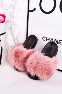 Dziecięce Klapki Z Futerkiem Różowe Fashionista