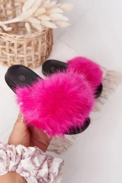 Dziecięce Klapki Z Futerkiem Fuksja Fashionista