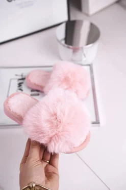 Dziecięce Papcie Klapki z Futerkiem Jasny Róż Snow Ball