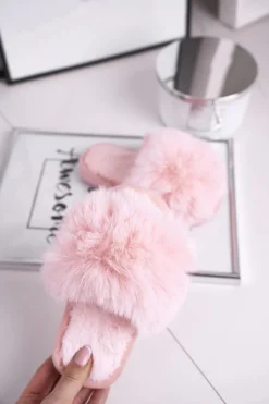 Dziecięce Papcie Klapki z Futerkiem Jasny Róż Snow Ball