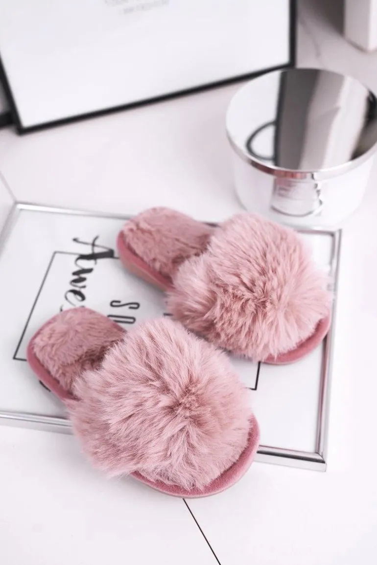 Dziecięce Papcie Klapki z Futerkiem Pudrowy Róż Snow Ball