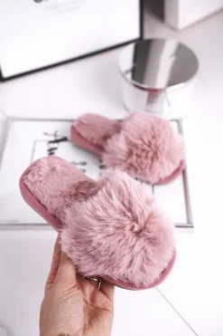 Dziecięce Papcie Klapki z Futerkiem Pudrowy Róż Snow Ball