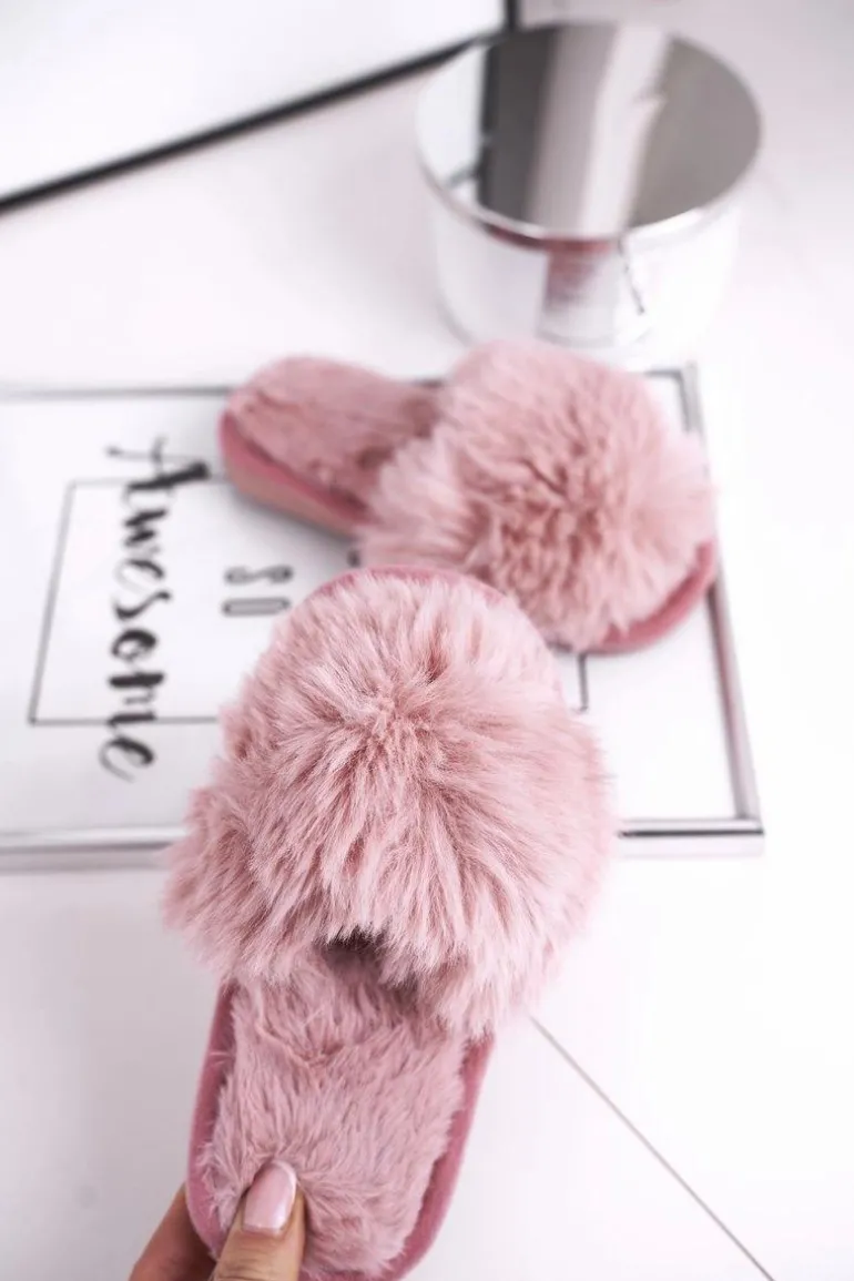 Dziecięce Papcie Klapki z Futerkiem Pudrowy Róż Snow Ball