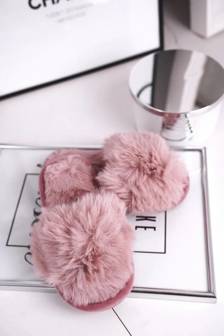 Dziecięce Papcie Klapki z Futerkiem Pudrowy Róż Snow Ball