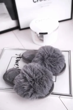 Dziecięce Papcie Klapki z Futerkiem Szare Snow Ball