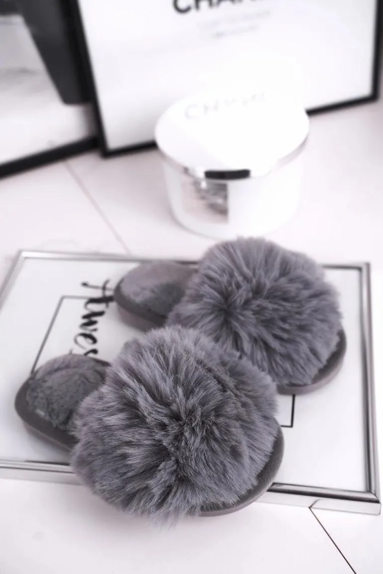 Dziecięce Papcie Klapki z Futerkiem Szare Snow Ball