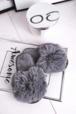 Dziecięce Papcie Klapki z Futerkiem Szare Snow Ball
