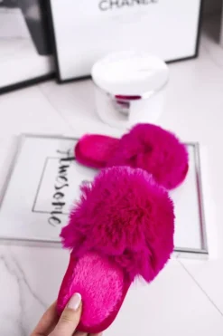 Dziecięce Papcie Klapki z Futerkiem Fuksja Snow Ball