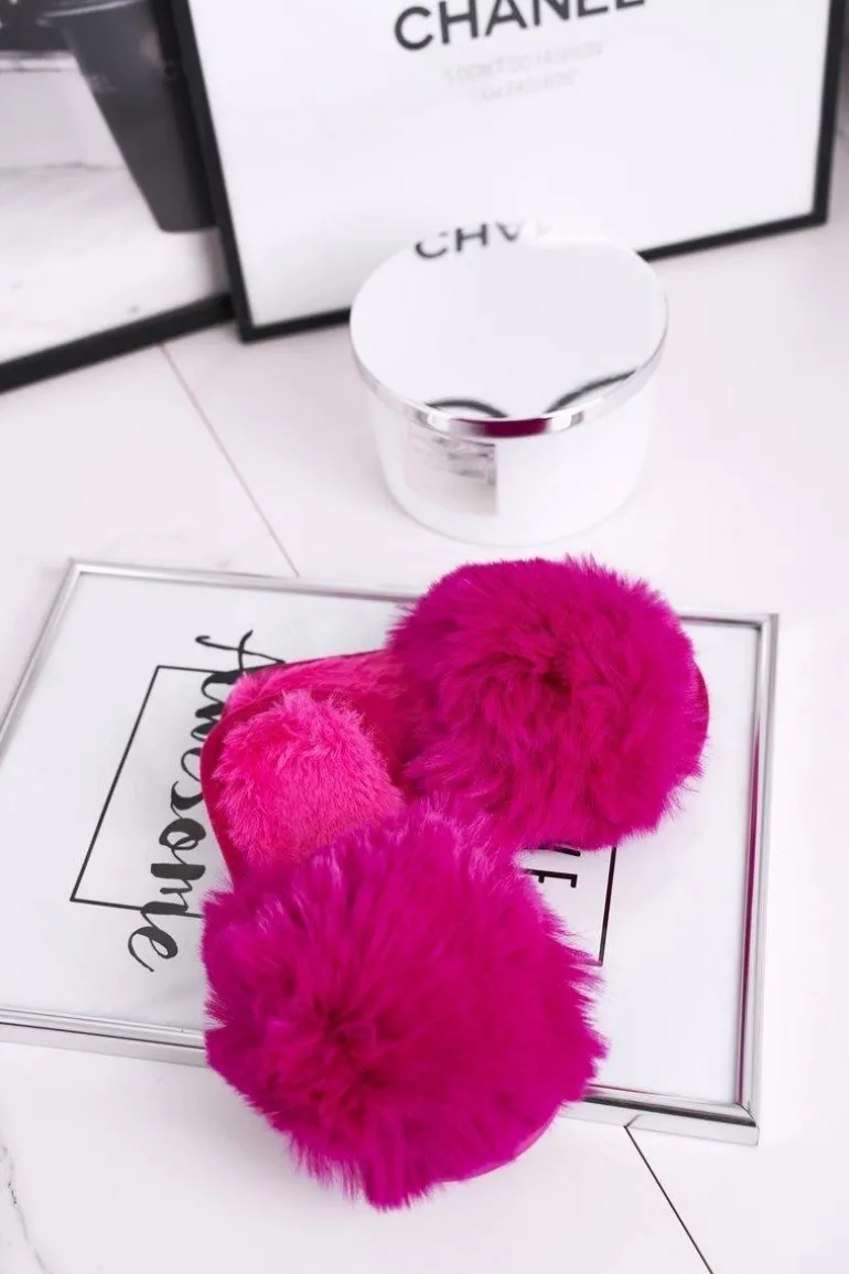 Dziecięce Papcie Klapki z Futerkiem Fuksja Snow Ball