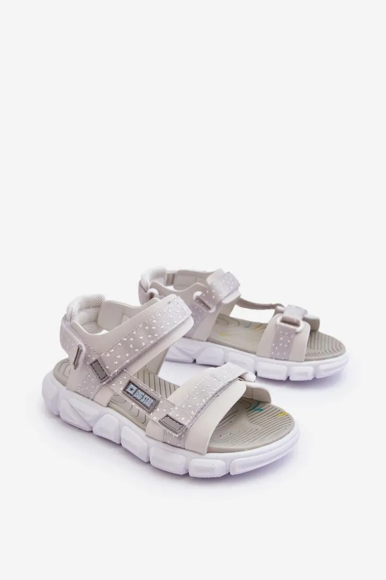 Dziecięce Sandałki Na Rzep Big Star LL374201 Biało-Srebrne