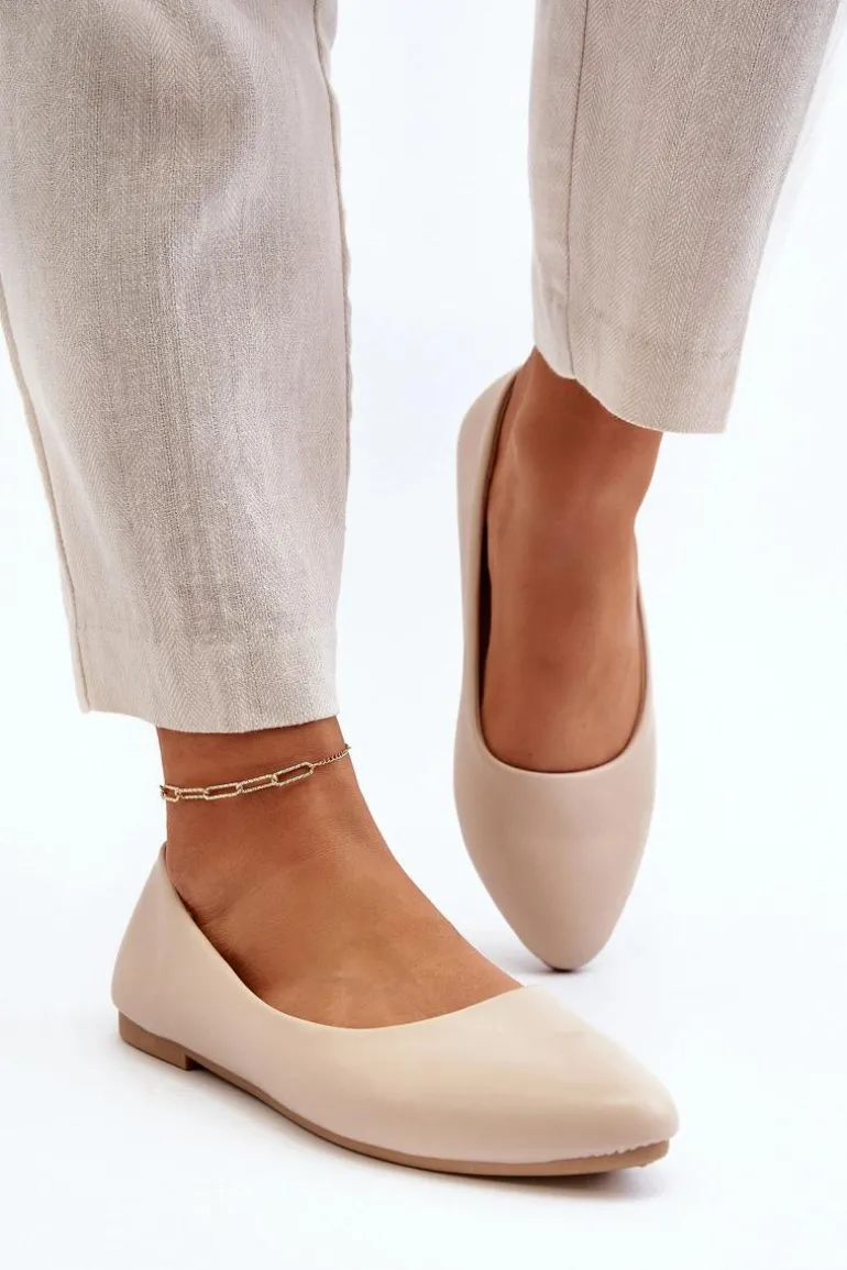 Eko Skórzane Baleriny Damskie Beżowe Tindomiel