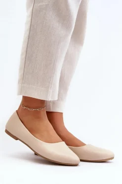 Eko Skórzane Baleriny Damskie Beżowe Tindomiel