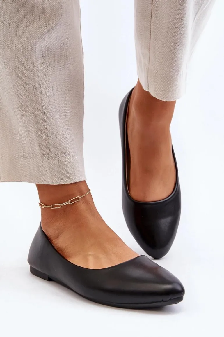 Eko Skórzane Baleriny Damskie Czarne Tindomiel