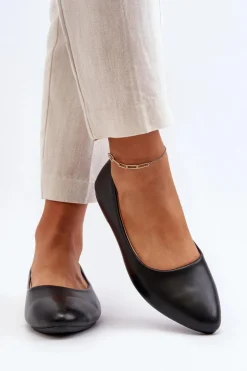 Eko Skórzane Baleriny Damskie Czarne Tindomiel