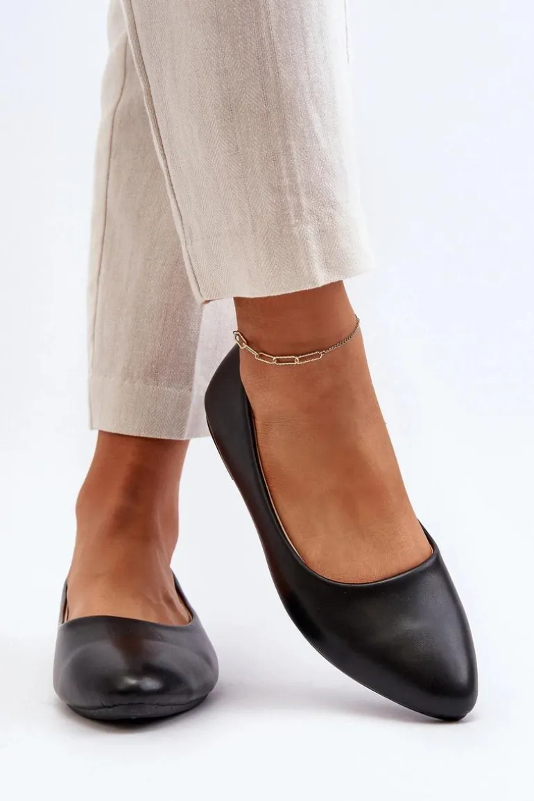 Eko Skórzane Baleriny Damskie Czarne Tindomiel