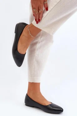 Eko Skórzane Baleriny Damskie Czarne Tindomiel