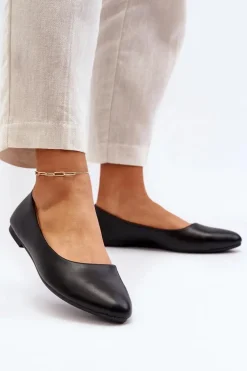 Eko Skórzane Baleriny Damskie Czarne Tindomiel