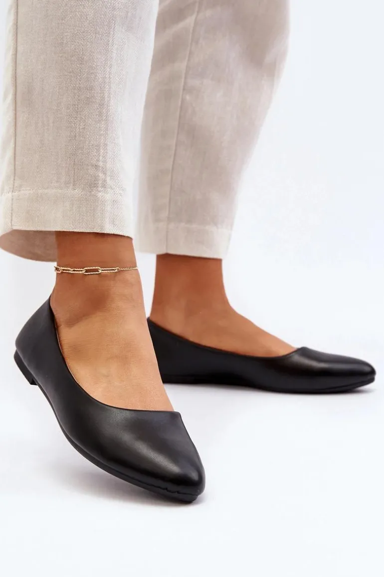 Eko Skórzane Baleriny Damskie Czarne Tindomiel