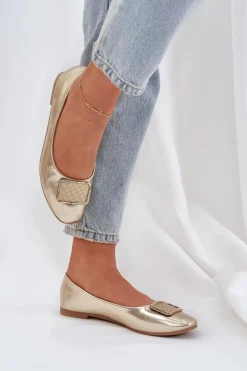 Eko Skórzane Baleriny Z Ozdobą Złote Tulnelia