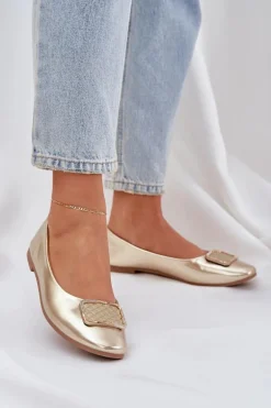 Eko Skórzane Baleriny Z Ozdobą Złote Tulnelia