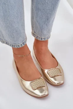 Eko Skórzane Baleriny Z Ozdobą Złote Tulnelia
