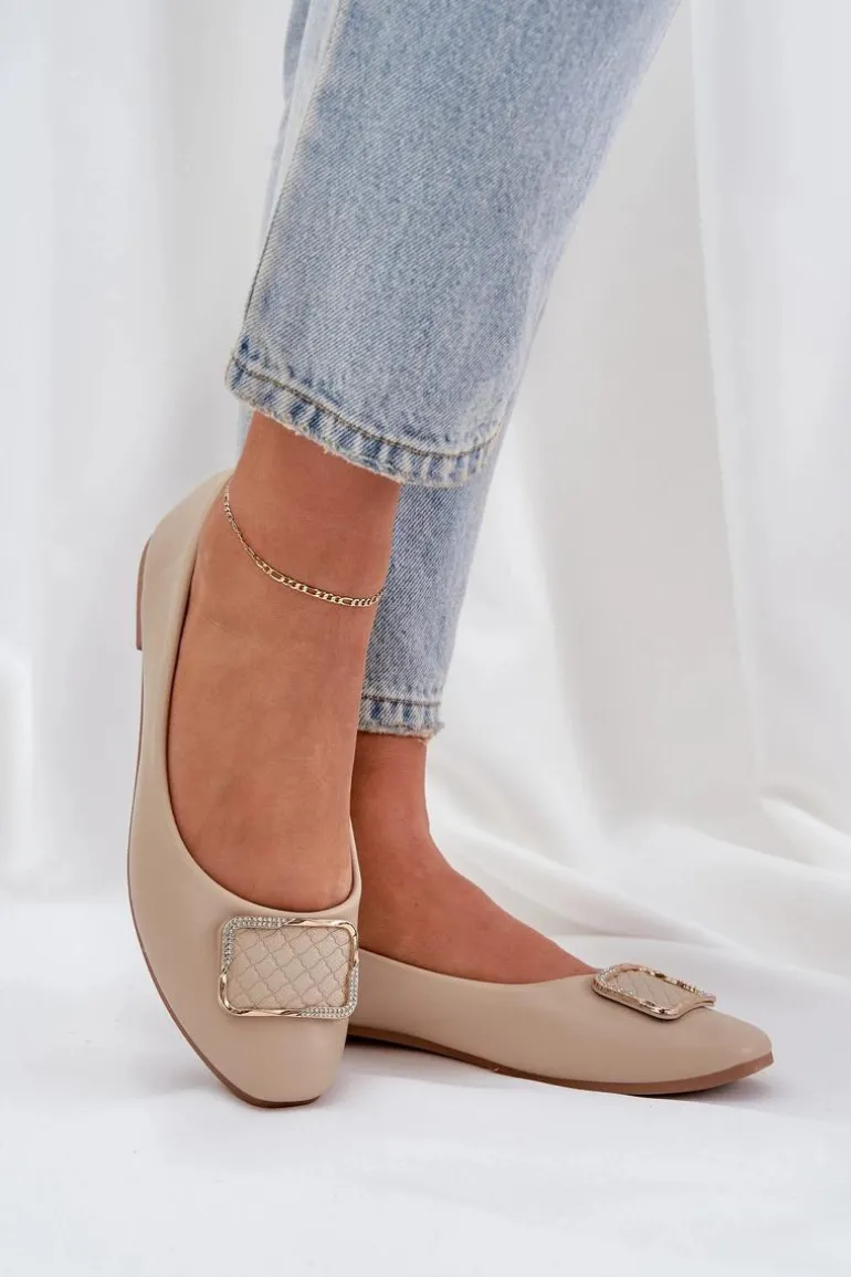 Eko Skórzane Baleriny Z Ozdobą Beżowe Tulnelia