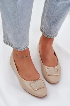Eko Skórzane Baleriny Z Ozdobą Beżowe Tulnelia