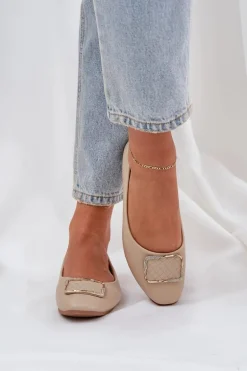 Eko Skórzane Baleriny Z Ozdobą Beżowe Tulnelia