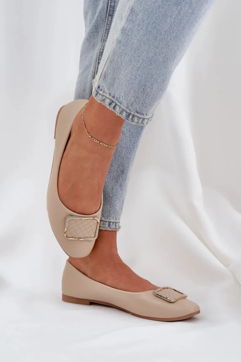 Eko Skórzane Baleriny Z Ozdobą Beżowe Tulnelia