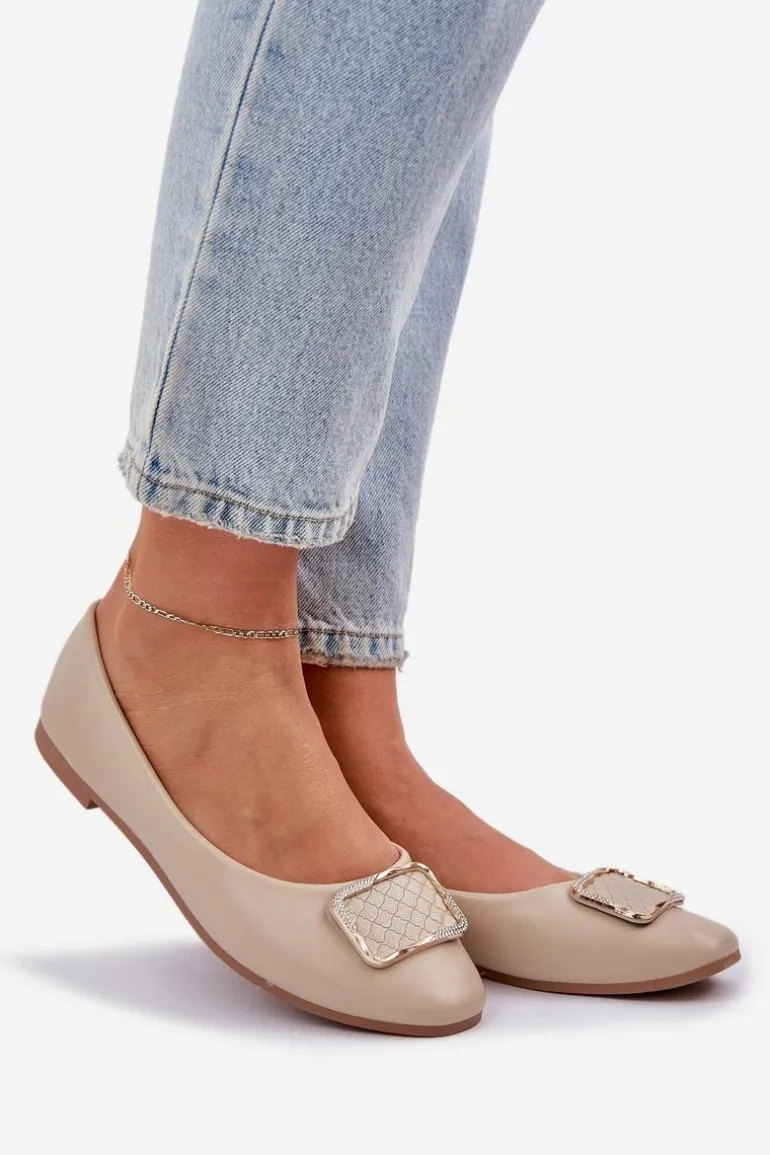 Eko Skórzane Baleriny Z Ozdobą Beżowe Tulnelia