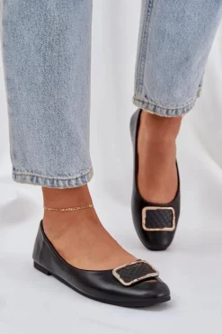 Eko Skórzane Baleriny Z Ozdobą Czarne Tulnelia