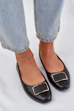 Eko Skórzane Baleriny Z Ozdobą Czarne Tulnelia