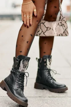 Eko Skórzane Botki Workery Ze Zdobieniem Ocieplane D&A MR880-080 Czarne