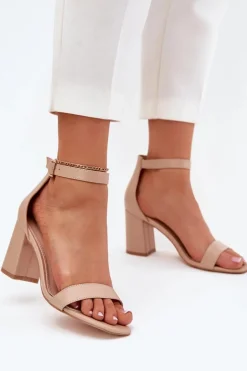 Eko Skórzane Sandały Damskie Na Słupku Beżowe Irini