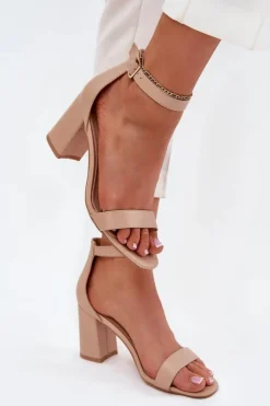 Eko Skórzane Sandały Damskie Na Słupku Beżowe Irini