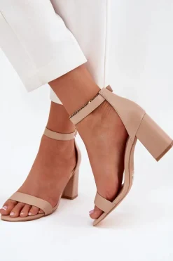 Eko Skórzane Sandały Damskie Na Słupku Beżowe Irini