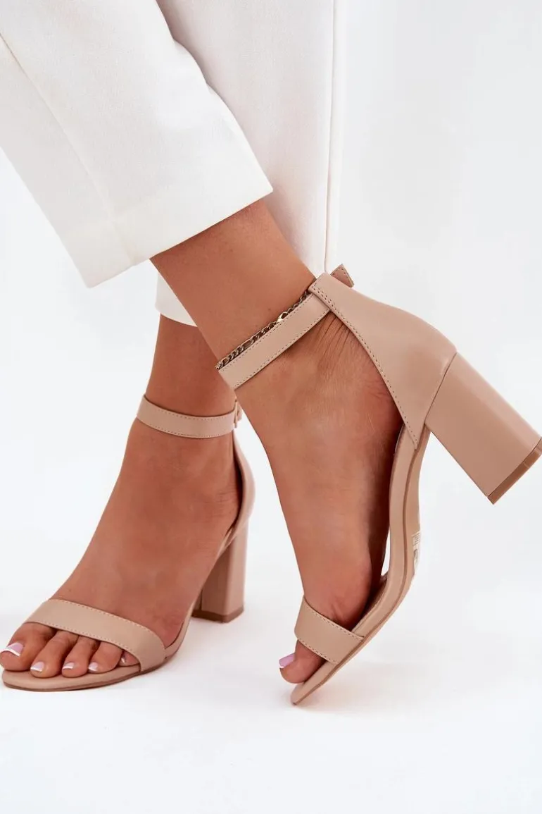 Eko Skórzane Sandały Damskie Na Słupku Beżowe Irini